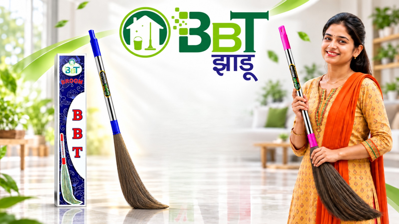 BBT grass brooms and branded product packaging